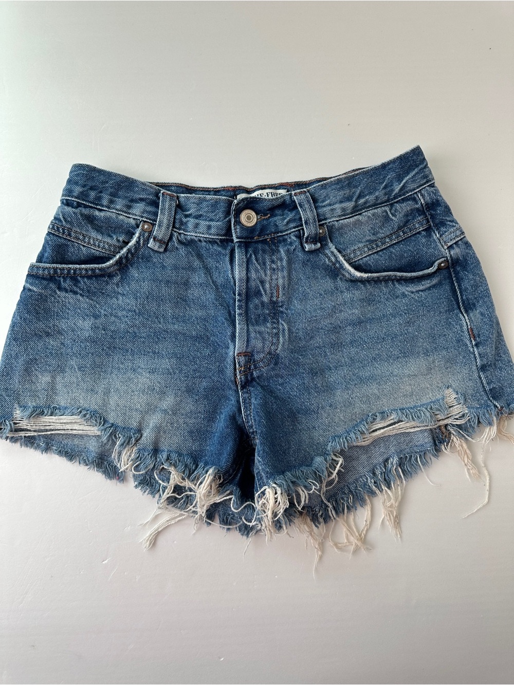 Free People We The Free Makai Cut Off Denim Shorts Blue Distressed Size 25